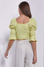 MUSTARD SEED Crinkle Texture Puff Sleeve Crop Top - The Michelle Style Boutique