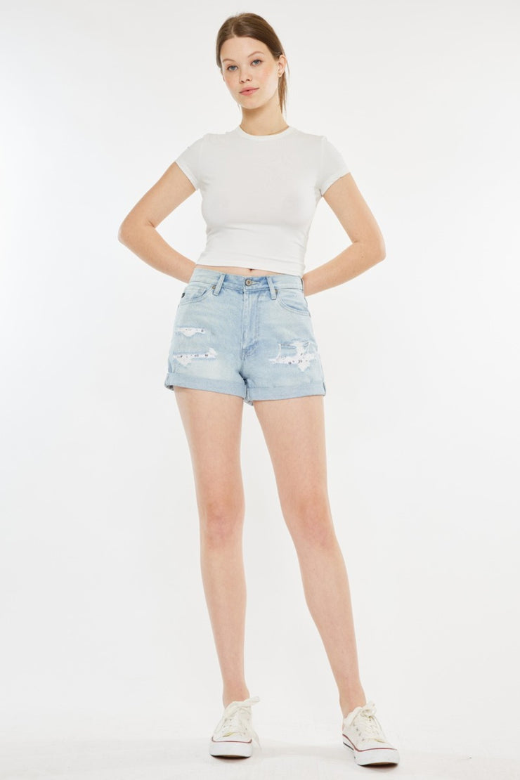 Kancan High Rise Repaired Mom Denim Shorts - The Michelle Style Boutique