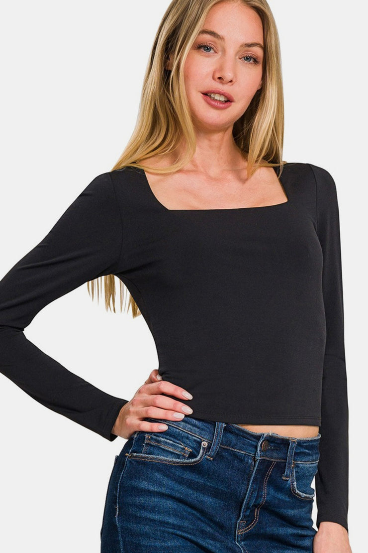 Zenana Square Neck Fitted Long Sleeve T-Shirt - The Michelle Style Boutique