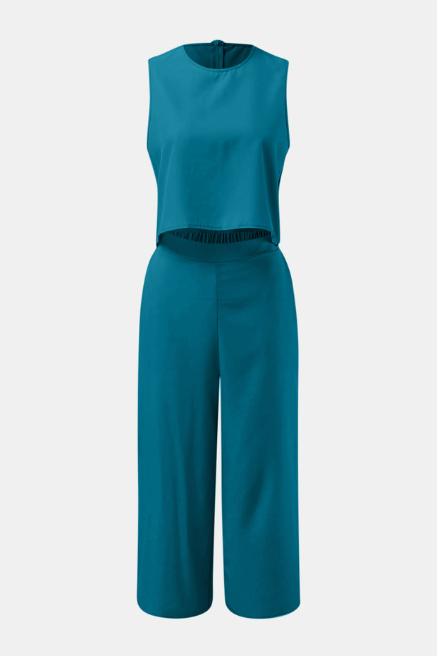 Round Neck Top and Wide Leg Pants Set - The Michelle Style Boutique