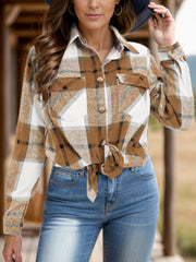 Full Size Pocketed Plaid Collared Neck Shacket