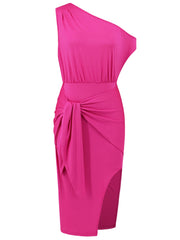 Slit Tied Single Shoulder Dress - The Michelle Style Boutique