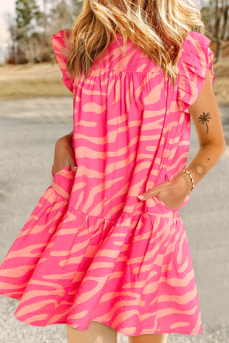 Ruffled Printed Cap Sleeve Mini Dress - The Michelle Style Boutique