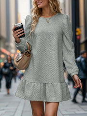 Round Neck Long Sleeve Mini Dress - The Michelle Style Boutique