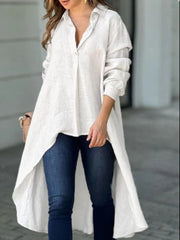 Full Size High-Low Collared Neck Long Sleeve Shirt - The Michelle Style Boutique