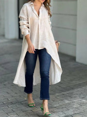 Full Size High-Low Collared Neck Long Sleeve Shirt - The Michelle Style Boutique