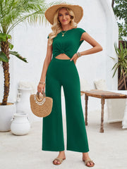 Twisted Round Neck Cap Sleeve Jumpsuit - The Michelle Style Boutique