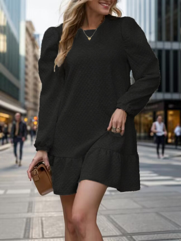 Round Neck Long Sleeve Mini Dress - The Michelle Style Boutique