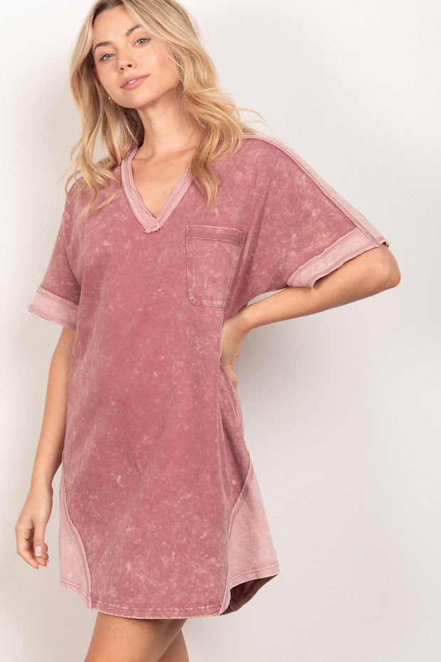 VERY J Short Sleeve V-Neck Tee Dress - The Michelle Style Boutique