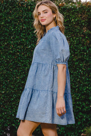 ODDI Washed Tiered Mini Denim Dress - The Michelle Style Boutique