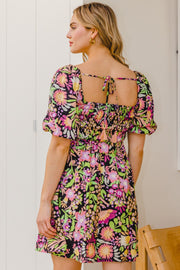 ODDI Full Size Floral Tie-Back Mini Dress - The Michelle Style Boutique