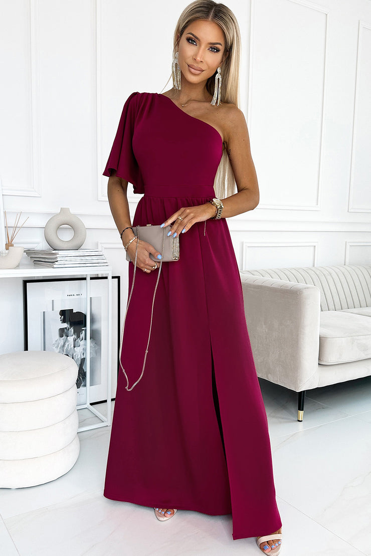 One shoulder Flutter sleeves Slit Dress - The Michelle Style Boutique