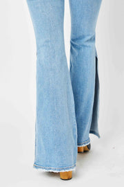 Judy Blue Full Size Mid Rise Raw Hem Slit Flare Jeans - The Michelle Style Boutique