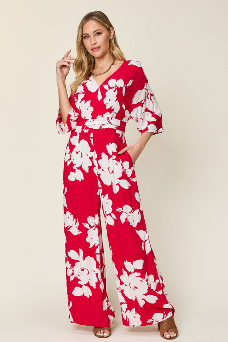 Double Take Full Size Printed Tie Back Wide Leg Jumpsuit - The Michelle Style Boutique