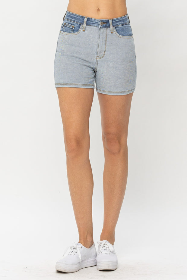 Judy Blue Full Size Color Block Denim Shorts - The Michelle Style Boutique