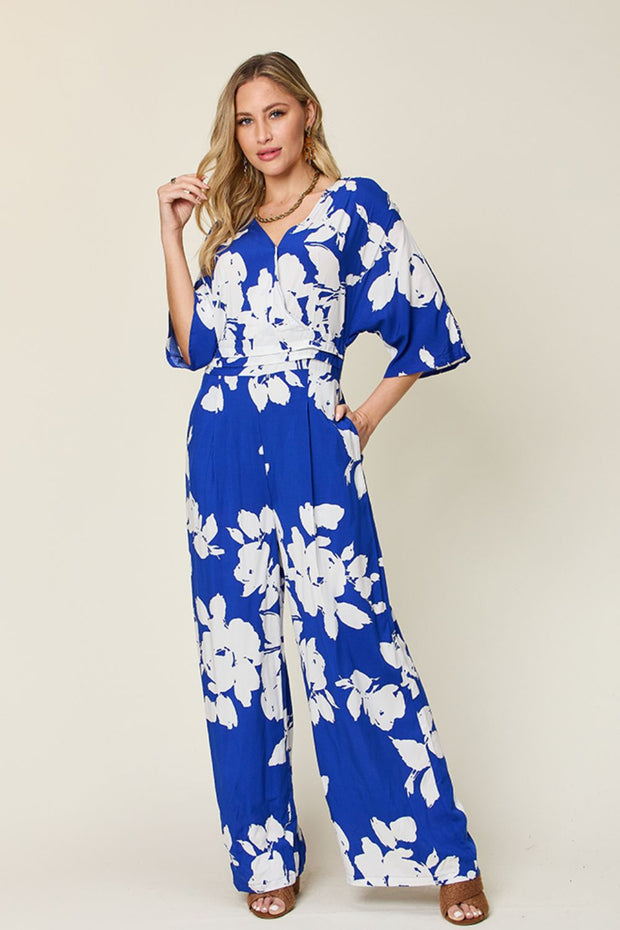 Double Take Full Size Printed Tie Back Wide Leg Jumpsuit - The Michelle Style Boutique