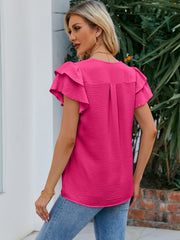 V-Neck Flounce Sleeve Blouse - The Michelle Style Boutique