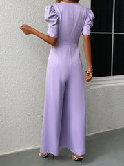 V-Neck Short Sleeve Wide Leg Jumpsuit - The Michelle Style Boutique