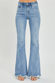 Full Size High Rise Frayed Hem Flare Jeans - The Michelle Style Boutique