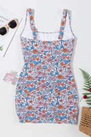 Drawstring Printed Wide Strap Swim Dress - The Michelle Style Boutique