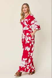 Double Take Full Size Printed Tie Back Wide Leg Jumpsuit - The Michelle Style Boutique