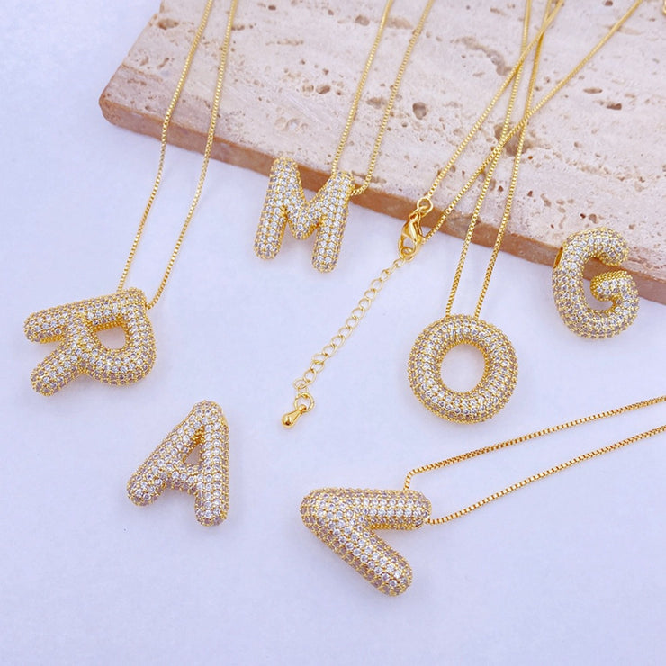 Gold-Plated Inlaid Zircon Letter Necklace - The Michelle Style Boutique