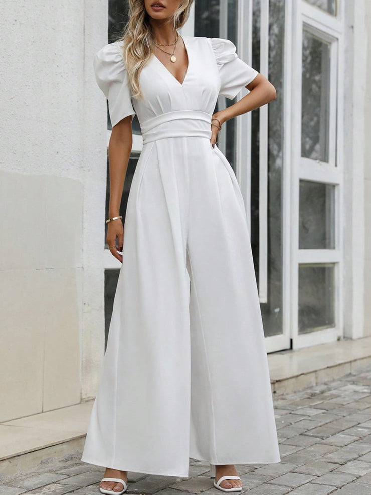 V-Neck Short Sleeve Wide Leg Jumpsuit - The Michelle Style Boutique