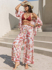 Printed Open Front Half Sleeve Top and Pants Set - The Michelle Style Boutique