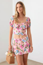 Le Lis Floral Puff Sleeve Crop Top and Mini Skirt Set - The Michelle Style Boutique