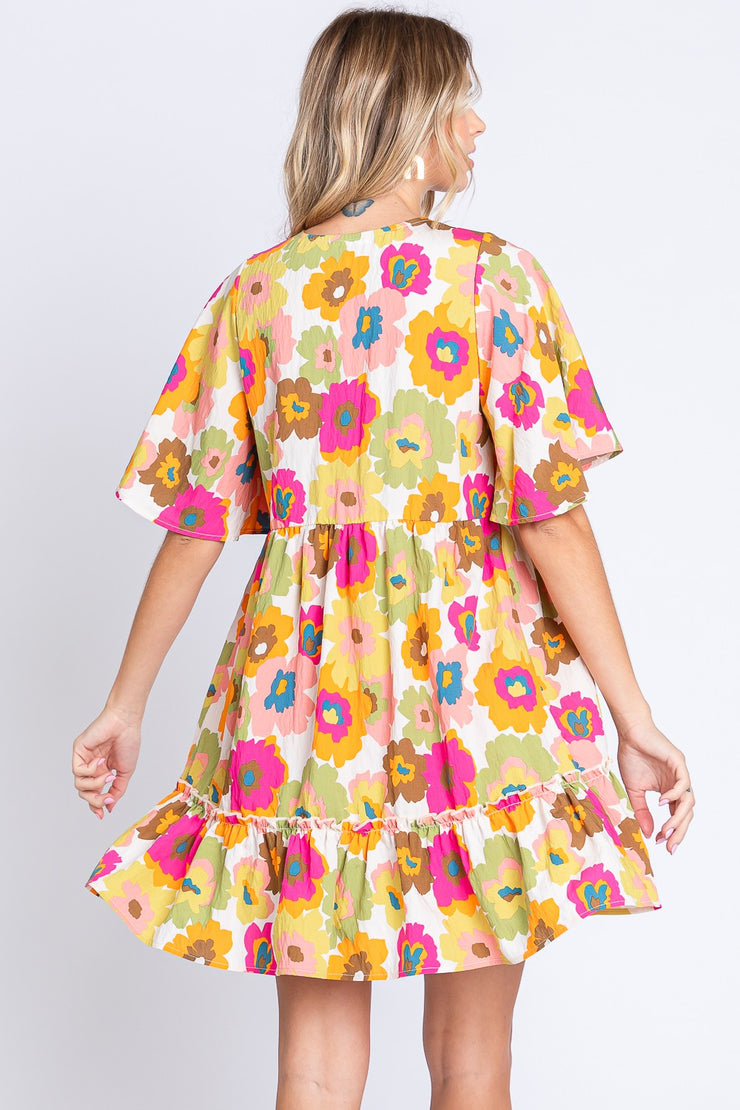 GeeGee Floral V-Neck Ruffle Hem Mini Dress - The Michelle Style Boutique