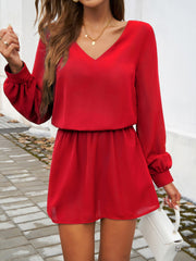 Devine Cutout V-Neck Long Sleeve Mini Dress