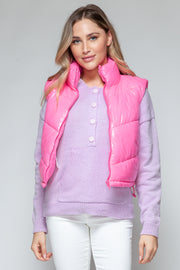 Snobbish Zip Up Turtleneck Shiny Quilted Vest - The Michelle Style Boutique