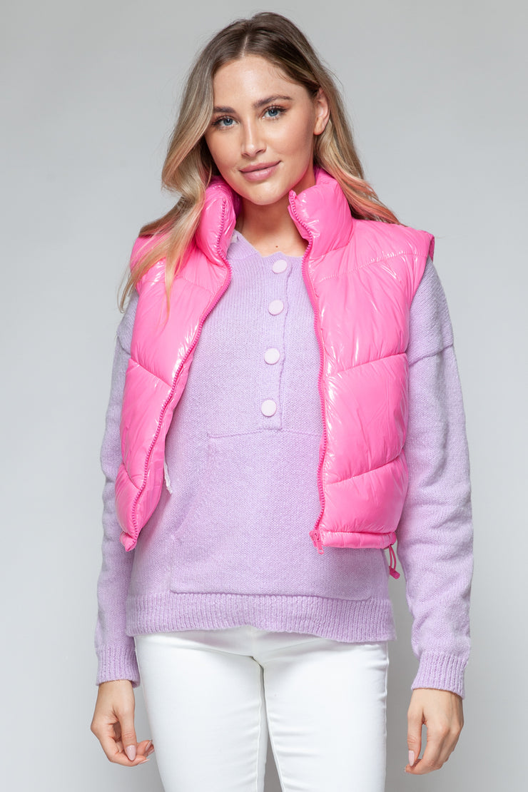 Snobbish Zip Up Turtleneck Shiny Quilted Vest - The Michelle Style Boutique