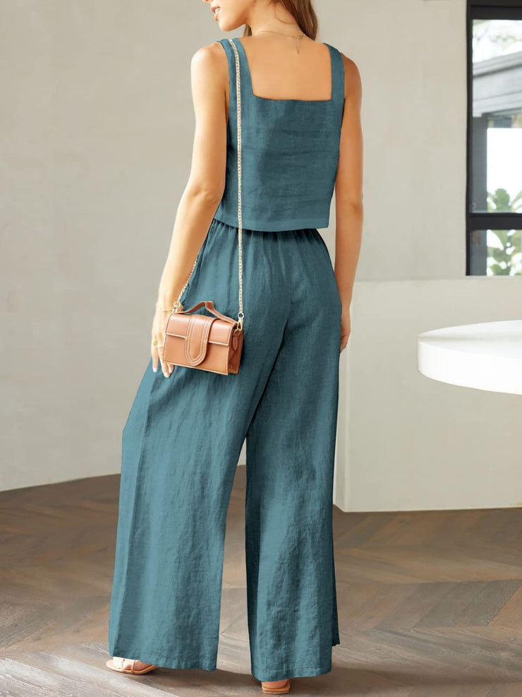 Square Neck Top and Wide Leg Pants Set - The Michelle Style Boutique