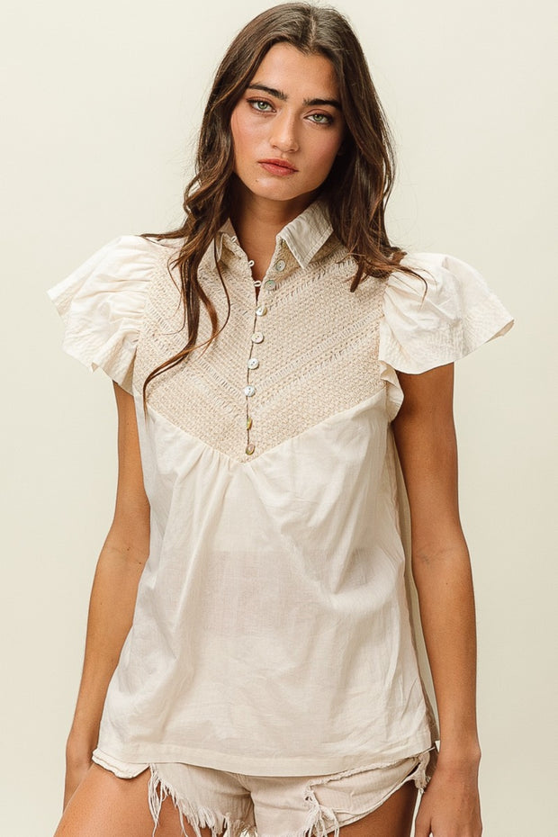 BiBi Half Button Collared Neck Short Sleeve Top - The Michelle Style Boutique