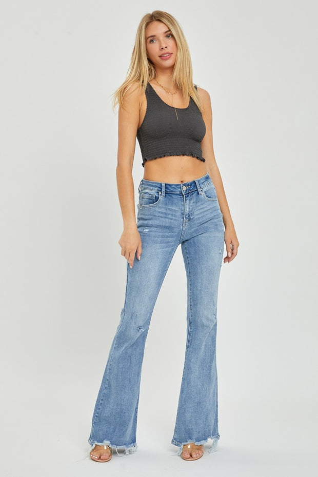 Full Size High Rise Frayed Hem Flare Jeans - The Michelle Style Boutique