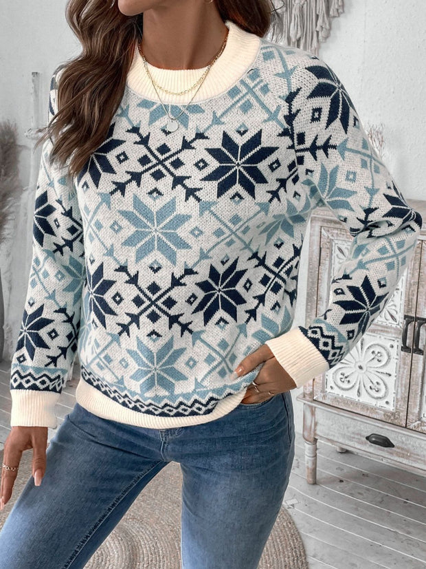 Perfee Graphic Round Neck Long Sleeve Sweater