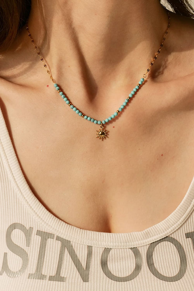 Turquoise Beaded 18K Gold-Plated Sun Shape Pendant Necklace