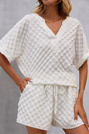 Notched Half Sleeve Top and Shorts Set - The Michelle Style Boutique