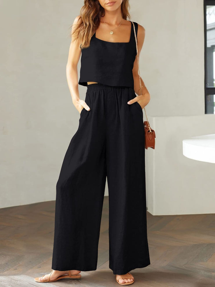 Square Neck Top and Wide Leg Pants Set - The Michelle Style Boutique