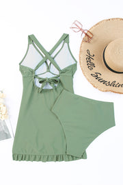 Tie Back Sleeveless Swim Dress and Bottoms Set - The Michelle Style Boutique