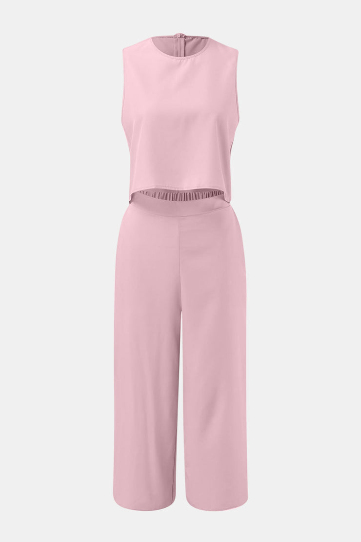 Round Neck Top and Wide Leg Pants Set - The Michelle Style Boutique