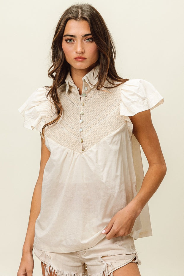 BiBi Half Button Collared Neck Short Sleeve Top - The Michelle Style Boutique