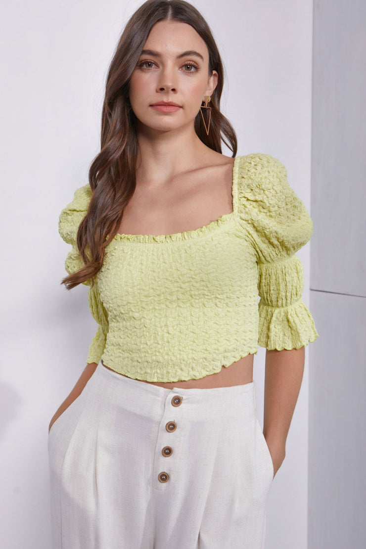 MUSTARD SEED Crinkle Texture Puff Sleeve Crop Top - The Michelle Style Boutique