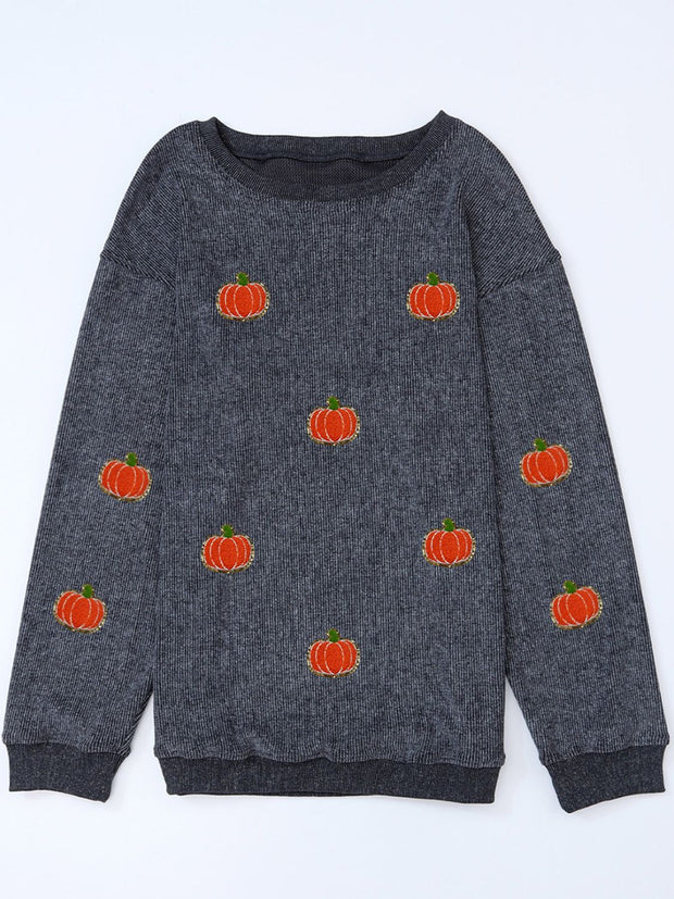 Pumpkin Round Neck Long Sleeve Sweatshirt - The Michelle Style Boutique