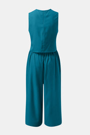 Round Neck Top and Wide Leg Pants Set - The Michelle Style Boutique