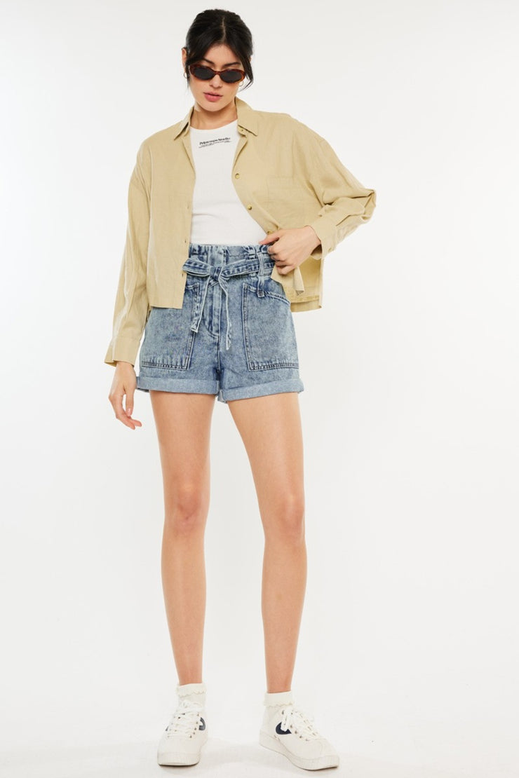 Kancan Ultra High Rise Paperbag Denim Shorts - The Michelle Style Boutique