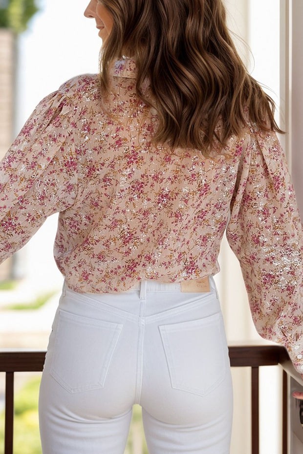 Printed Collared Neck Long Sleeve Shirt - The Michelle Style Boutique