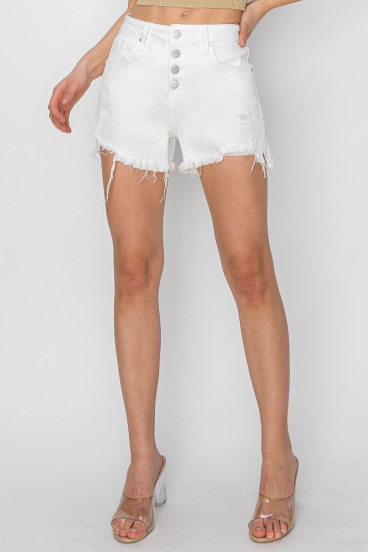 RISEN Button Fly Frayed Hem Denim Shorts - The Michelle Style Boutique