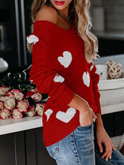 Heart Scoop Neck Long Sleeve Sweater